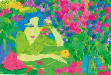 モダンな Painting - 花と果物のモダンな女性